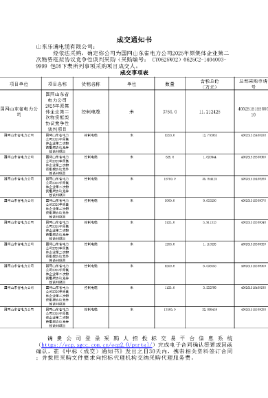 山东省电力公司成交通知书